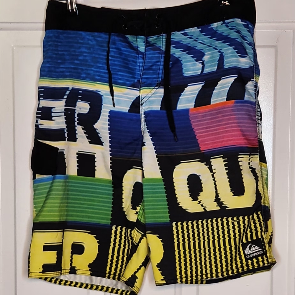 Quiksilver Men's Blue and Yellow Graphic Board Shorts